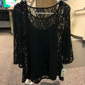 Stylish 3/4 sleeve black blouse with built in cami